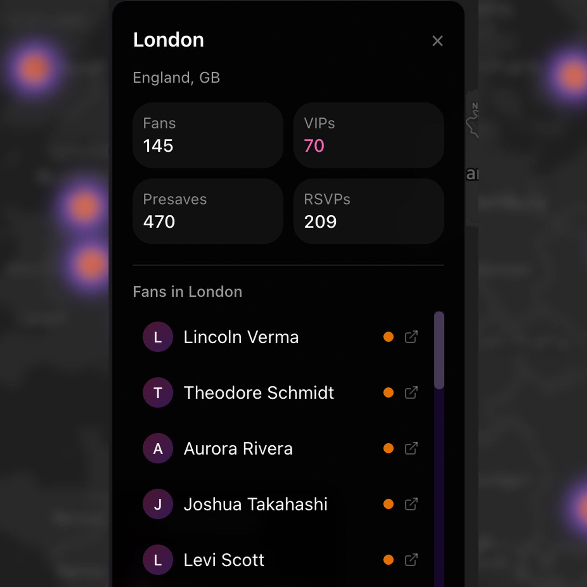 Interactive heat map showing fan density visualization